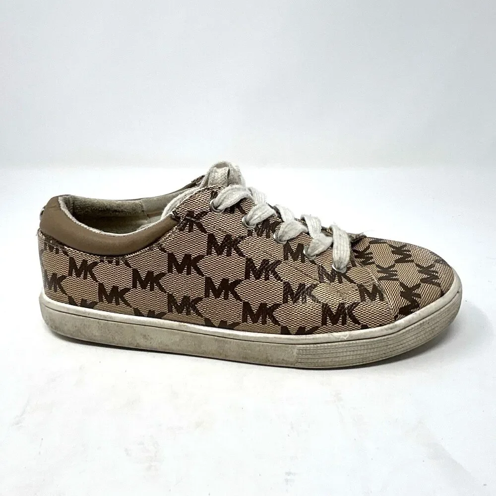 Michael Kors MK Signature Logo Canvas Lace Up Sneakers Mens Brown Size 3 US